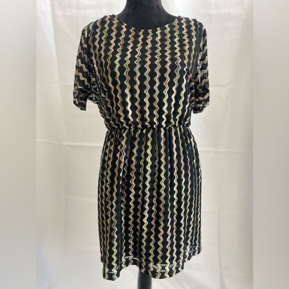A.Byer Zig Zag Dress with Sexy Open Sleeves, Attached Inside Slip, Size Medium - Picture 1 of 8